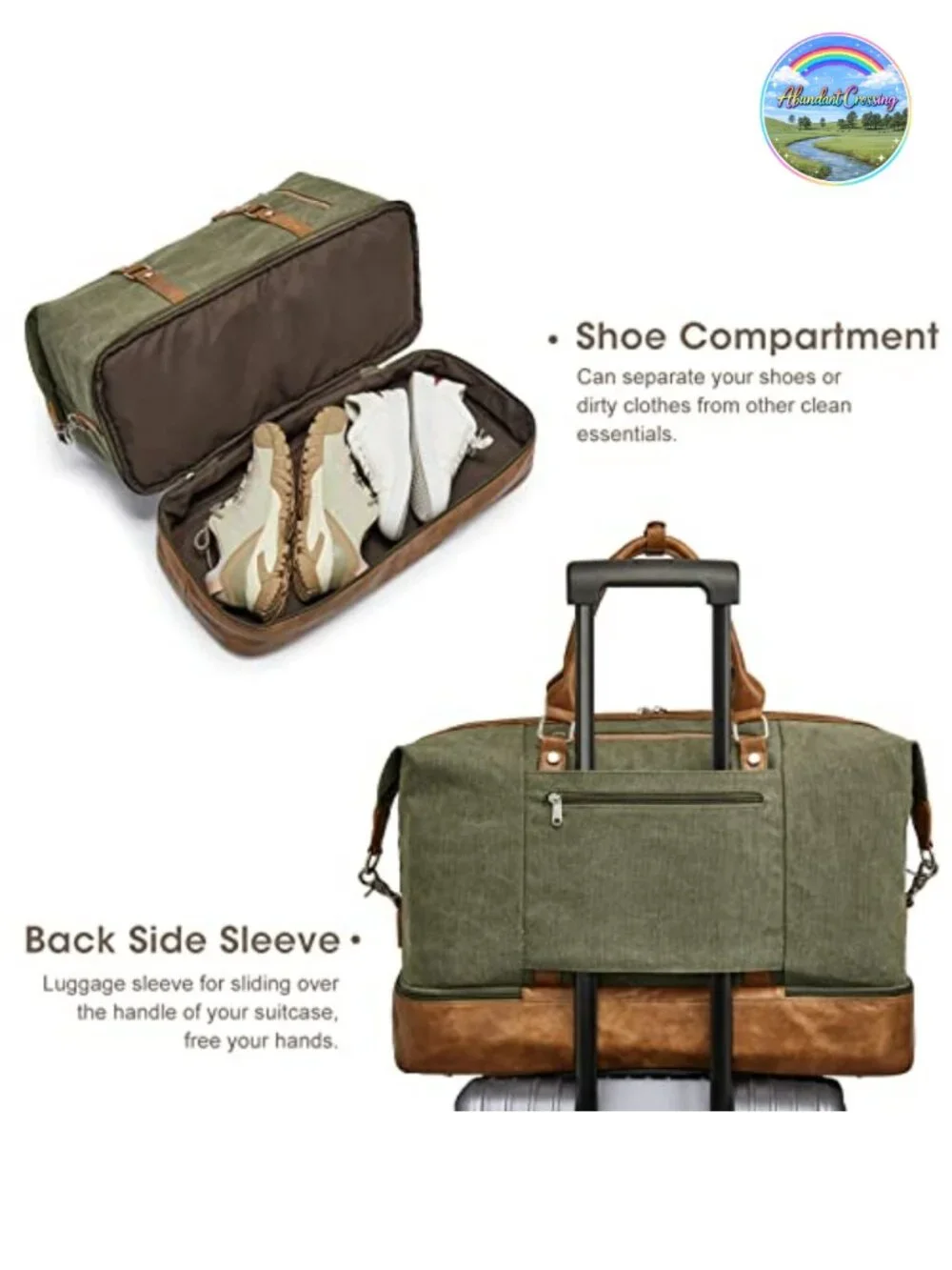 Canvas Duffle Bag for Men Overnight Travel Weekender with Shoe Compartment and